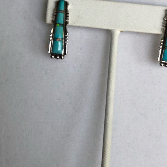 Santa Fe Style Sleeping Beauty Turquoise Gemstones & Opal Earrings - Picture 4 of 7